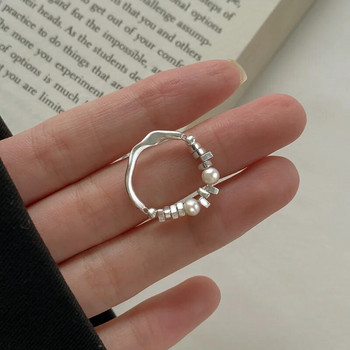 Φυσικό μαργαριτάρι γλυκού νερού γυαλιστερό σπασμένο ασημένιο δαχτυλίδι Μόδα απλό για γυναικείο δάχτυλο