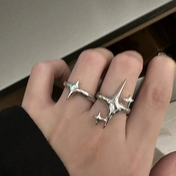 Винтидж пръстен за двойка с неправилна кръстосана звезда за жени, мъже, пънк, готически цветни регулируеми пръстени Y2K Egirl, подарък за бижута