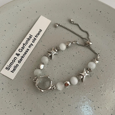 Uus käsitsi valmistatud kreemjas värvisobiv kahekihiline staarkäevõru disain tüdrukutele looduslikust kivist helmestega käevõru peomehe kingitus