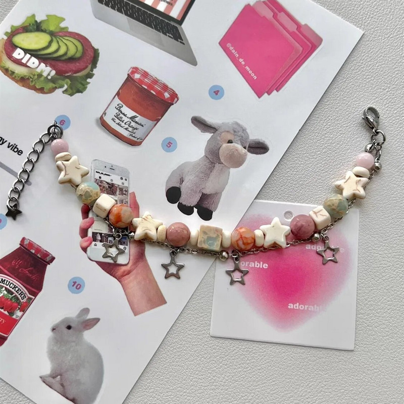 Uus käsitsi valmistatud kreemjas värvisobiv kahekihiline staarkäevõru disain tüdrukutele looduslikust kivist helmestega käevõru peomehe kingitus