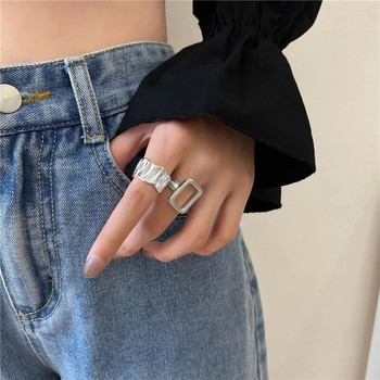 Моден сребърен комплект пръстени за пръсти за жени 2023 Гореща разпродажба Творчески прости неправилни геометрични парти бижута Подарък