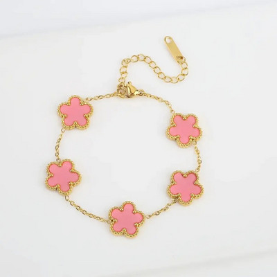 Πολυτελές γυναικείο βραχιόλι από ανοξείδωτο ατσάλι Διπλής όψης Βραχιόλια πέντε λουλουδιών για γυναίκες τριφύλλι Νέα μόδα κοσμήματα αξεσουάρ Δώρα