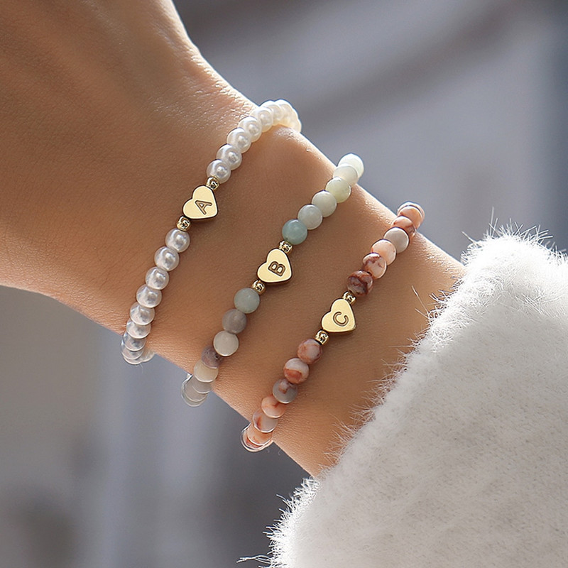 2023. gada karsta nerūsējošā tērauda sirds AZ burtu rokassprādze sievietēm, roku darbs