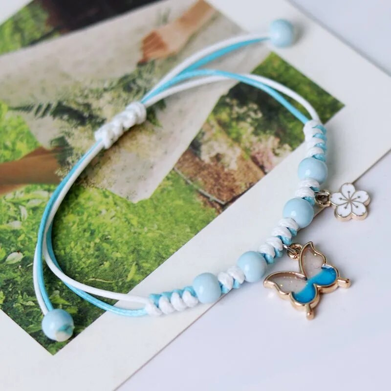 Rinhoo mood käsitsi valmistatud lilla liblikas lilleline käevõru naistele võluvad armsad loomaripatsiga punutud käevõrud ja käevõru ehted