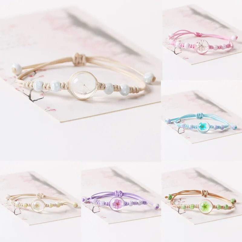 Korea stiilis ehete hulgimüük Uued naiste lilled klaasist lilla köiega käevõru naistele käevõrud tüdrukutele kingitused