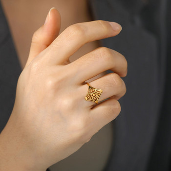 Skyrim Винтидж пръстен с филиграни цветя Дамски елегантни златни пръстени от неръждаема стомана Сватбена лента Бижута Подарък за Свети Валентин