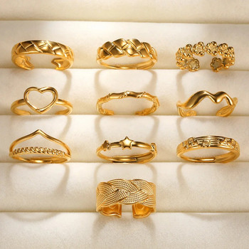 Пръстени от неръждаема стомана за жени, мъже, златен цвят, сърце, годежни сватбени широки пръстени, модни ретро геометрични пънк бижута, подарък, нови