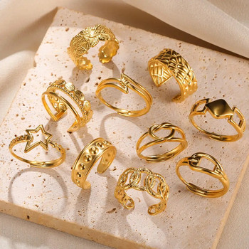 Δαχτυλίδι από ανοξείδωτο ατσάλι για γυναίκες άντρες Χρυσό χρώμα Αρραβωνιαστικός γάμος φαρδύ δαχτυλίδι Μοντέρνο Vintage γεωμετρικό πανκ κοσμήματα δώρο Νέο