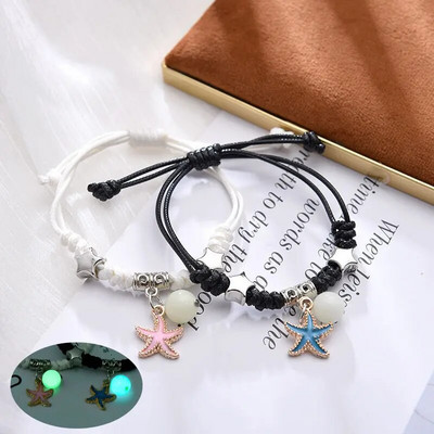 2PC/Σετ Fashion Luminous Moon Star βραχιόλι Ζευγάρι Ρυθμιζόμενο σχοινί που ταιριάζουν Βραχιόλια φίλων Love Gifts Κοσμήματα