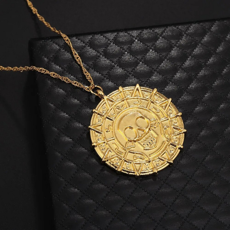 Pirate Skull Στρογγυλό κρεμαστό κολιέ Ανδρικό κολιέ Νέα μόδα μεταλλική αλυσίδα πουλόβερ Αξεσουάρ κοσμήματα για πάρτι