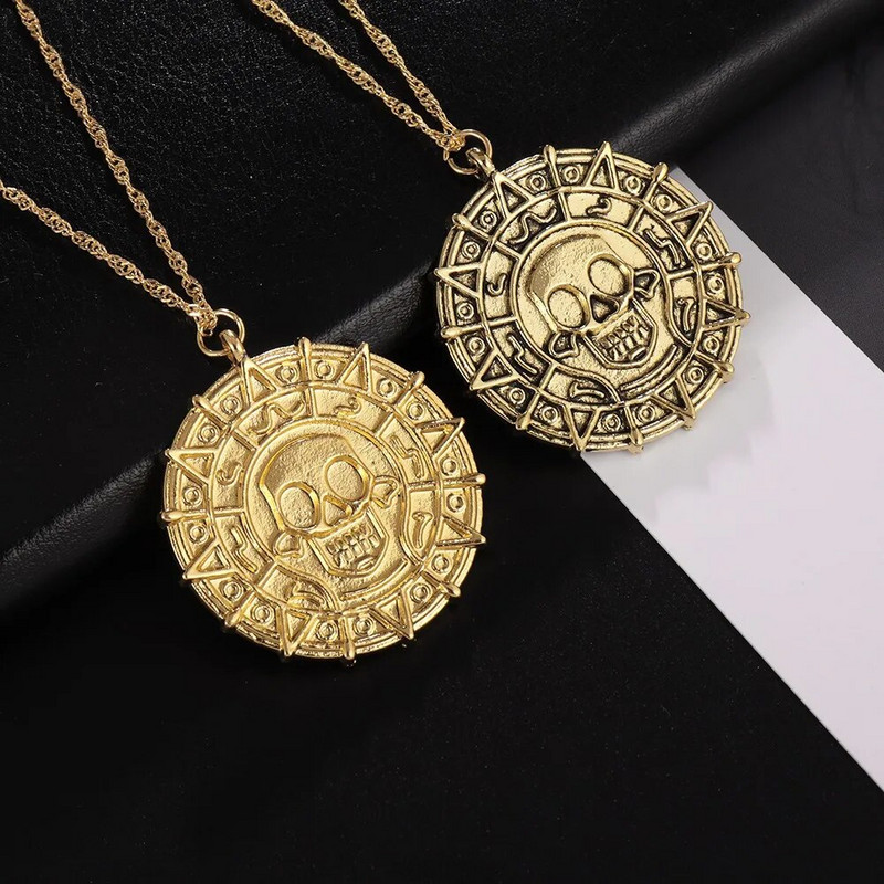 Pirate Skull Στρογγυλό κρεμαστό κολιέ Ανδρικό κολιέ Νέα μόδα μεταλλική αλυσίδα πουλόβερ Αξεσουάρ κοσμήματα για πάρτι