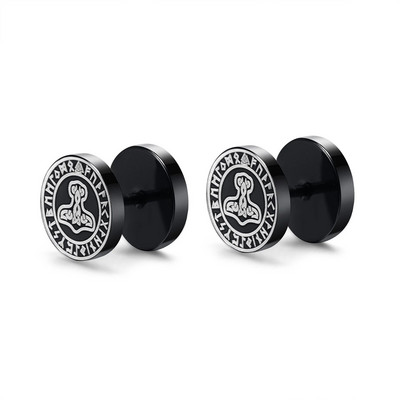 Vnox Mens Viking Black Stud kõrvarõngad, Vegvisir ja Norse Valknut, Cool Punk roostevabast terasest Nore Vikingi komplekt meestele kõrvarõngad