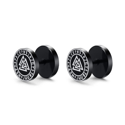 Vnox Mens Viking Black Stud kõrvarõngad, Vegvisir ja Norse Valknut, Cool Punk roostevabast terasest Nore Vikingi komplekt meestele kõrvarõngad