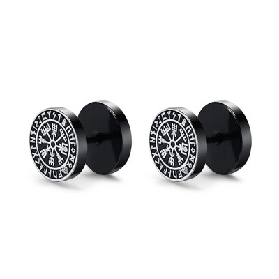 Vnox Mens Viking Black Stud kõrvarõngad, Vegvisir ja Norse Valknut, Cool Punk roostevabast terasest Nore Vikingi komplekt meestele kõrvarõngad