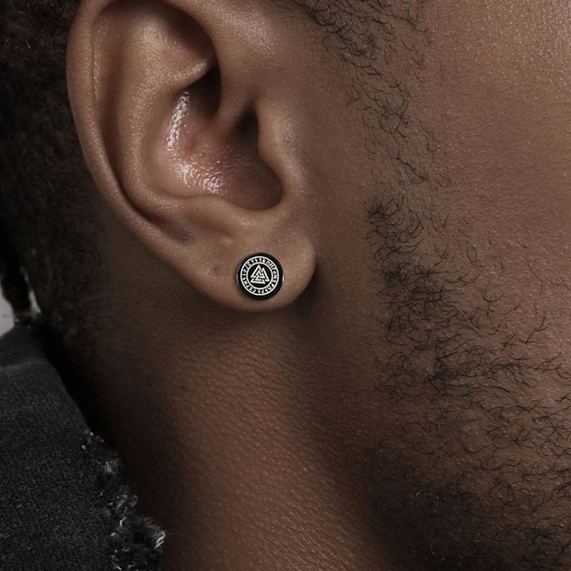 Vnox Mens Viking Black Stud kõrvarõngad, Vegvisir ja Norse Valknut, Cool Punk roostevabast terasest Nore Vikingi komplekt meestele kõrvarõngad
