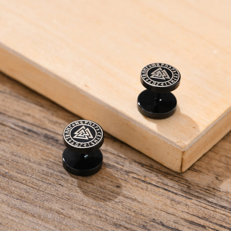 Vnox Mens Viking Black Stud kõrvarõngad, Vegvisir ja Norse Valknut, Cool Punk roostevabast terasest Nore Vikingi komplekt meestele kõrvarõngad