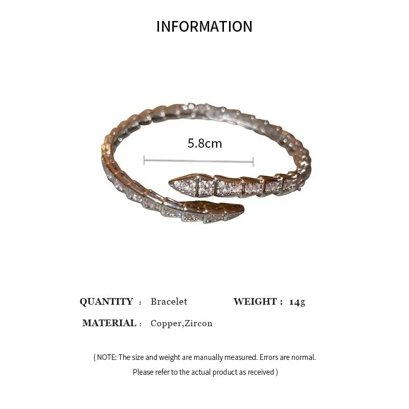 Klassikalised ussimansetiga käevõrud naistele Lihtne mood, läikiv inkrusteeritud tsirkoon käevõru ja käevõru Punk Loomade tursked käevõrud Ehted