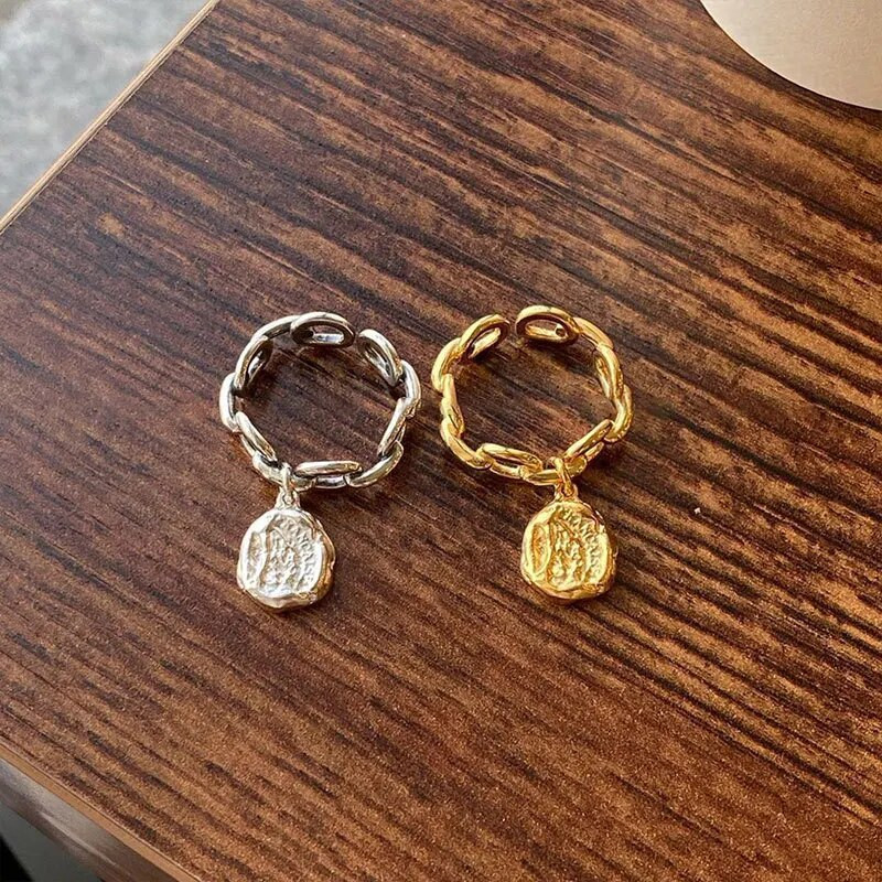 FOXANRY hõbedavärvi sõrmused, mood, vanad paarid, lihtsad õõnsad ketid, ebakorrapärase tekstuuriga ripats-peoehted naistele