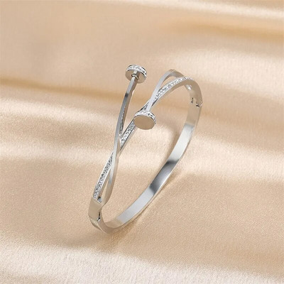 Luksuslik ainulaadne topeltkristallküünte peaga roostevabast terasest käevõru naisele armastuse pulmakingitus käevõru ehted