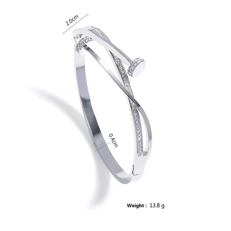 Luksuslik ainulaadne topeltkristallküünte peaga roostevabast terasest käevõru naisele armastuse pulmakingitus käevõru ehted