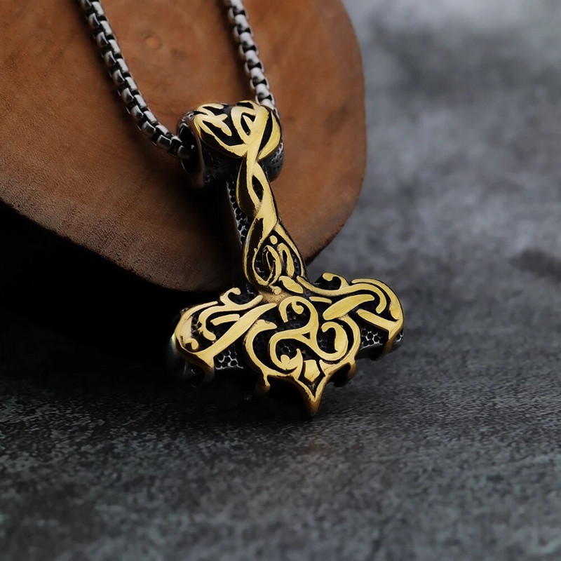 Osobnost europskog i američkog stila, keltski Thor čekić, moderan dvostrani muški privjesak, nakit od titanijskog čelika