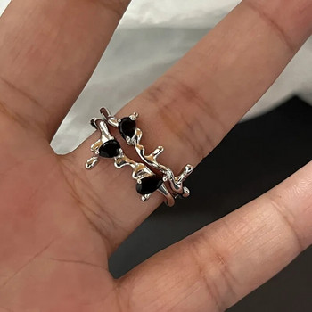Y2K Crystal Rings Kpop Heart Adjustable Ring Irregular Geometry Punk Vintage Rings Set for Women Girls New Fashion Jewelry
