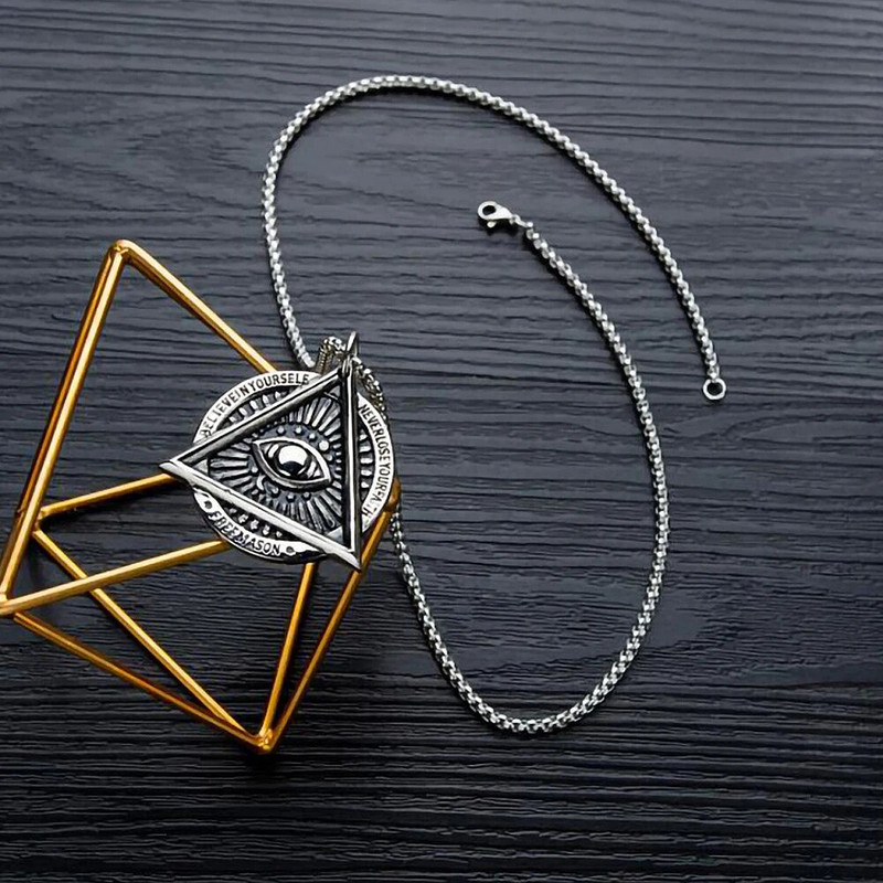 Gotičke svevideće ogrlice s privjescima od nehrđajućeg čelika za muškarce Iluminati Oko Providnosti Ogrlica s Božjim okom Lanac za nakit