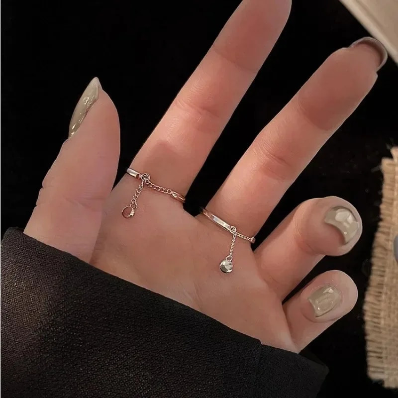 Lanac s resama, prsten, podesiv, jednostavan korejski modni ženski prstenjak za zabave, korejski srebrni nakit