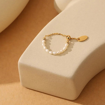 Γαλλική απλή ρετρό μαργαριταρένια αλυσίδα έλξης προσαρμογής Χρυσό χρώμα Δαχτυλίδια για κορίτσια Νέα κομψά αξεσουάρ Μόδα δάχτυλα κοσμήματα για γυναίκες