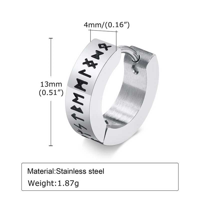 Vnox Meeste Norra Viking Runes Hoop kõrvarõngad, 13mm roostevabast terasest Huggie Ear Kingitused Ehted meespoistele