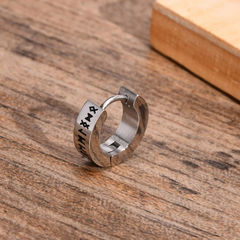 Vnox Meeste Norra Viking Runes Hoop kõrvarõngad, 13mm roostevabast terasest Huggie Ear Kingitused Ehted meespoistele