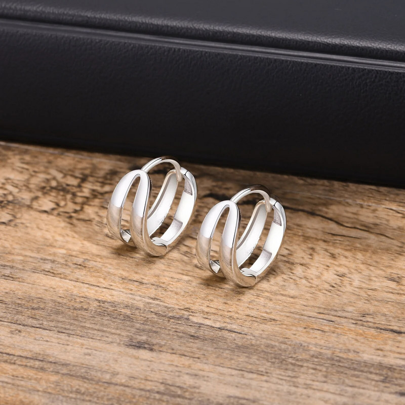 Vnox Double Lines Hoop Huggie kõrvarõngad meestele, naistele, sõbrapäeva isadepäeva kingitused isale papa poiss-sõbrale