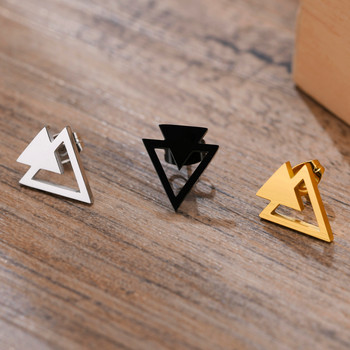 Мъжки обеци, двойни триъгълници от неръждаема стомана, стрелка, геометрични минималистични обеци, семпли и елегантни бижута