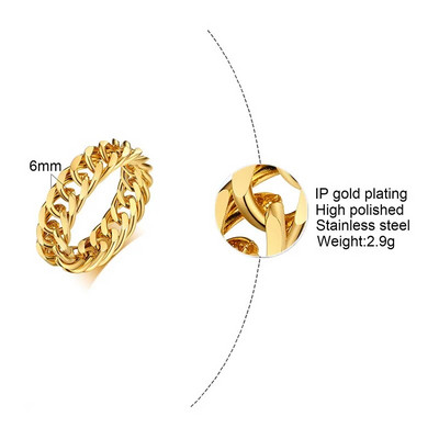 Meeste Miami Kuuba ketisõrmus, 6 mm roostevabast terasest ääreribarõngad