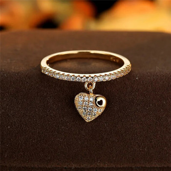 Луксозни женски пръстени с висулка от кристално сърце Модерен годежен пръстен в цвят злато и сребро Чар Бял циркон Сватбени бижута за жени