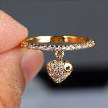 Луксозни женски пръстени с висулка от кристално сърце Модерен годежен пръстен в цвят злато и сребро Чар Бял циркон Сватбени бижута за жени