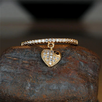 Πολυτελή γυναικεία κρεμαστά δαχτυλίδια με κρύσταλλο καρδιά Μοντέρνα χρυσά ασημί χρώμα Δαχτυλίδι αρραβώνων Γούρι Λευκό Ζιργκόν Γαμήλιο κόσμημα για γυναίκες