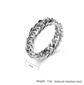 JHSL 6 мм Мъжки пръстени Дизайн на брънка от верига Неръждаема стомана Черно злато Сребърен цвят Модни бижута САЩ размер 5 6 7 8 9 10 11 12