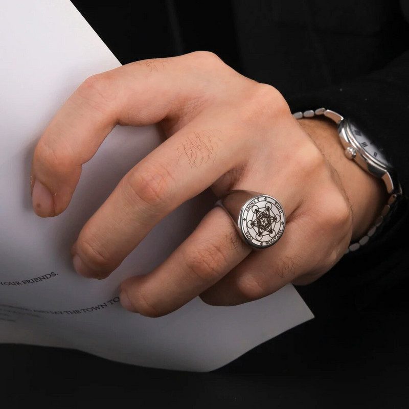 Dreamtimes Erceņģelis Metatrons Dzīves eņģelis Seal Solomon Punk gredzens vīriešiem Hegemony nerūsējošā tērauda rotaslietas rudens eņģeļu gredzeni