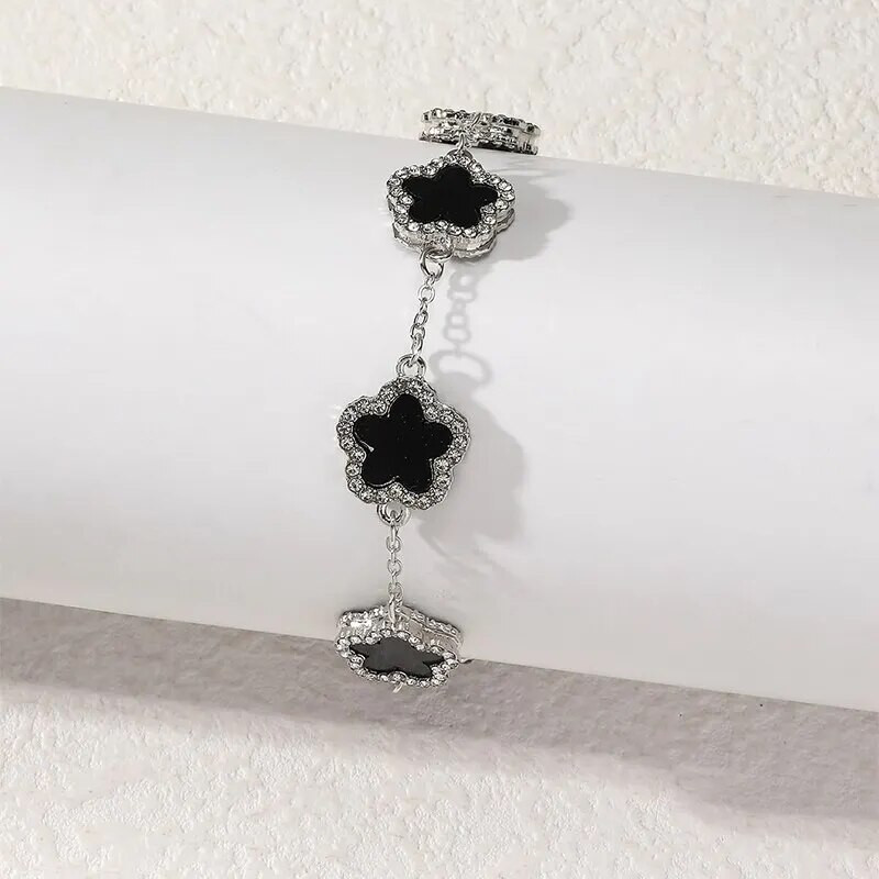 Zieda formas rokassprādze daudzkrāsaina ar spīdīgu kubiskā cirkona regulējamu ķēdi, salda stila personības vienkārša dizaina rotaslietas