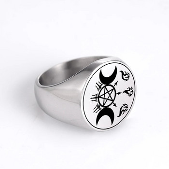 Δαχτυλίδι Witchcraft της Dreamtimes Triple Moon Goddess Wicca για άντρες Demon Seal Fire Trident από ανοξείδωτο ατσάλι Punk Jewelry 19mm Δαχτυλίδι