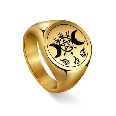 Δαχτυλίδι Witchcraft της Dreamtimes Triple Moon Goddess Wicca για άντρες Demon Seal Fire Trident από ανοξείδωτο ατσάλι Punk Jewelry 19mm Δαχτυλίδι