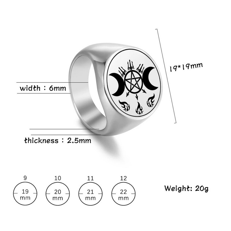 Δαχτυλίδι Witchcraft της Dreamtimes Triple Moon Goddess Wicca για άντρες Demon Seal Fire Trident από ανοξείδωτο ατσάλι Punk Jewelry 19mm Δαχτυλίδι