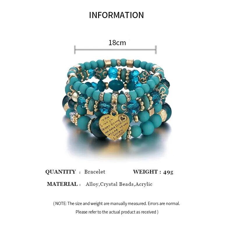 4gab/komplekts Boho Strand rokassprādzes sievietēm kristāla krelles rokassprādzes sirds burti elastīgas aproces Aproces Joga rotaslietas dāvanas