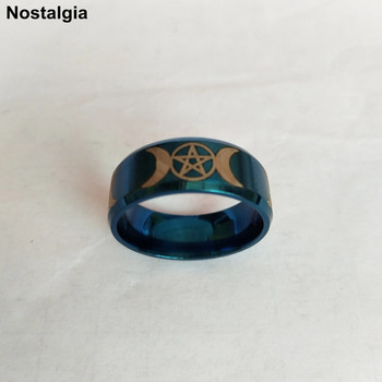 Triple Moon Goddess Wicca Witchcraft Titanium Moon Signet Ring Ανδρικό μαύρο πανκ κοσμήματα από ανοξείδωτο ατσάλι Δώρο για γυναίκες