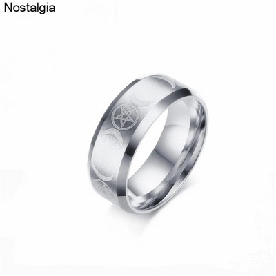 Kolmekordne kuujumalanna Wicca nõiakunst, titaanist kuu märgisõrmus meestele, must punk, roostevabast terasest ehe kingitus naistele