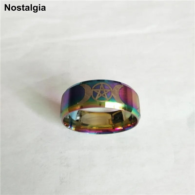 Kolmekordne kuujumalanna Wicca nõiakunst, titaanist kuu märgisõrmus meestele, must punk, roostevabast terasest ehe kingitus naistele