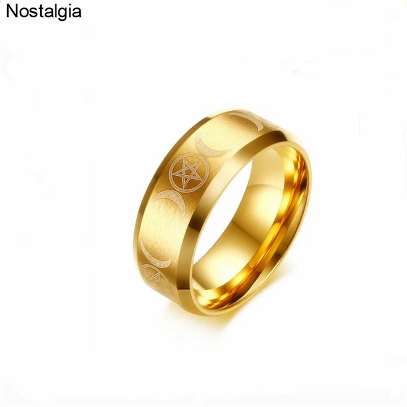 Kolmekordne kuujumalanna Wicca nõiakunst, titaanist kuu märgisõrmus meestele, must punk, roostevabast terasest ehe kingitus naistele