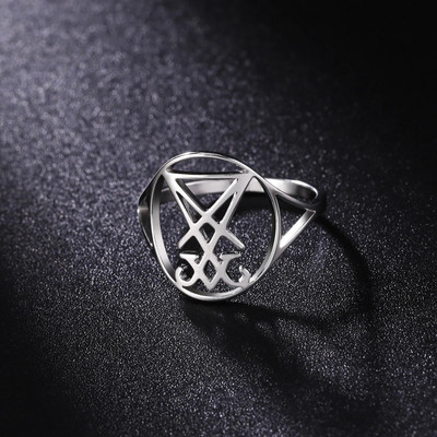 Skyrim Sigil Of Lucifer Ring Пръстени за пръсти от неръждаема стомана Seal Of Satan Satanic Leviathan Cross Амулет Бижута за жени Мъже