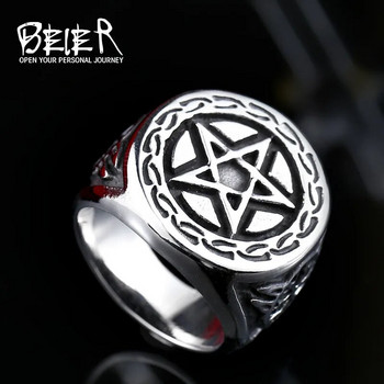 Beier New Store 316L Δαχτυλίδι με σύμβολο Viking από ανοξείδωτο ατσάλι υψηλής ποιότητας Pentagram Punk biker δαχτυλίδι για άνδρες μόδας δώρο LLBR8-371R